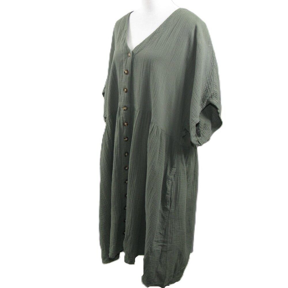 Madewell Green Button Front 100% Cotton Short Sleeve Dress Size 3X - Picture 3 of 6